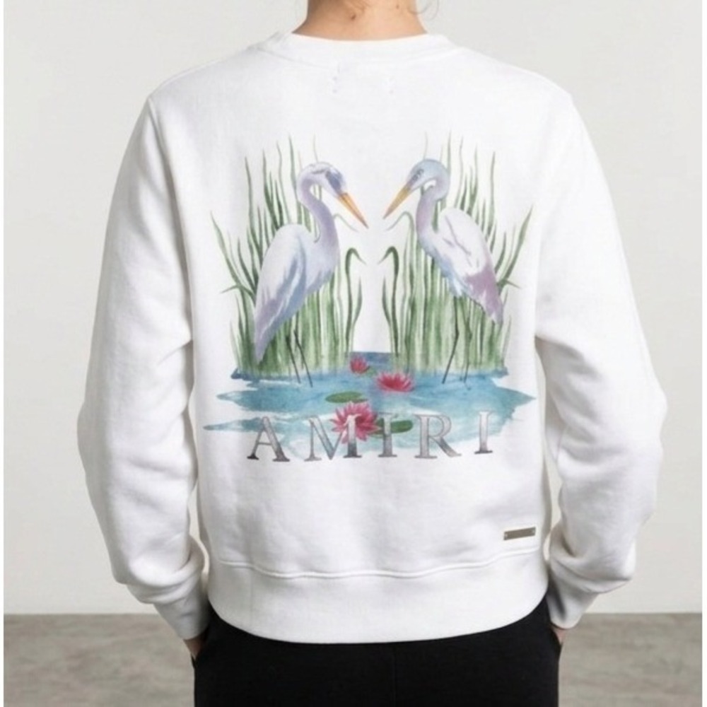 NEW Amiri‎ Heron Sweatshirt White Cotton Graphic Crew Neck XS